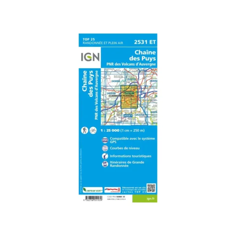 Carte IGN CHAINE DES PUYS PNR DES VOLCANS D'AUVERGNE