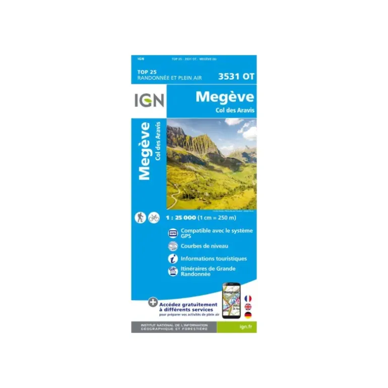 Carte IGN MEGEVE COL DES ARAVIS