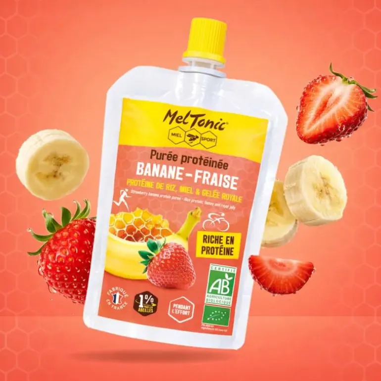 Purée protéinée bio Banane - Fraise, miel et gelée royale