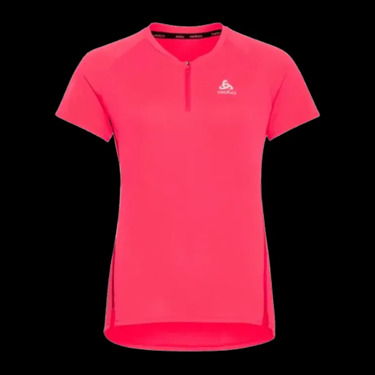 T-SHIRT COL ROND MANCHES COURTES 1/2 ZIP FEMME